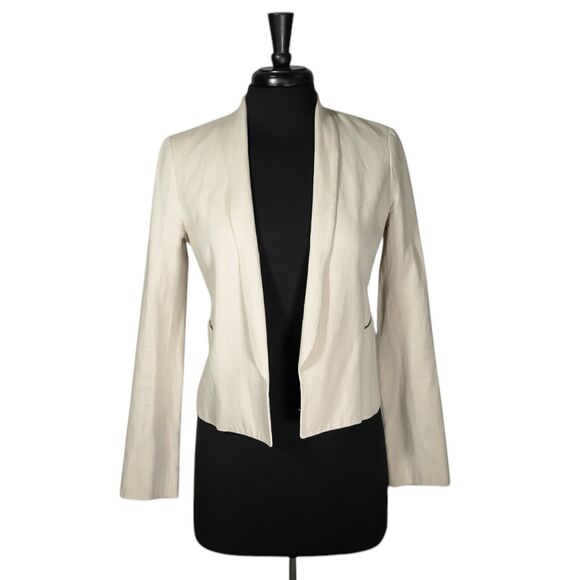 Vince Women's Jacket Beige Linen Cotton Open Front Lined Cropped Blazer Size 4 - Picture 1 of 9